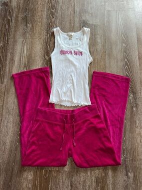 Vintage Y2K White Ribbed Tank with Hot Pink Lounge Pants